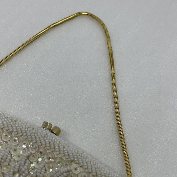 Vintage Beaded Purse Kiss Lock Bags by Debbie Cream White Shimmer Gold 9.5x5.5” - Picture 12 of 16